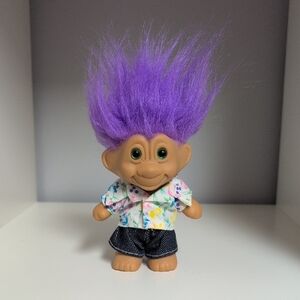 Vintage RUSS Troll Doll, Vacation Troll, Purple Hair, 1992